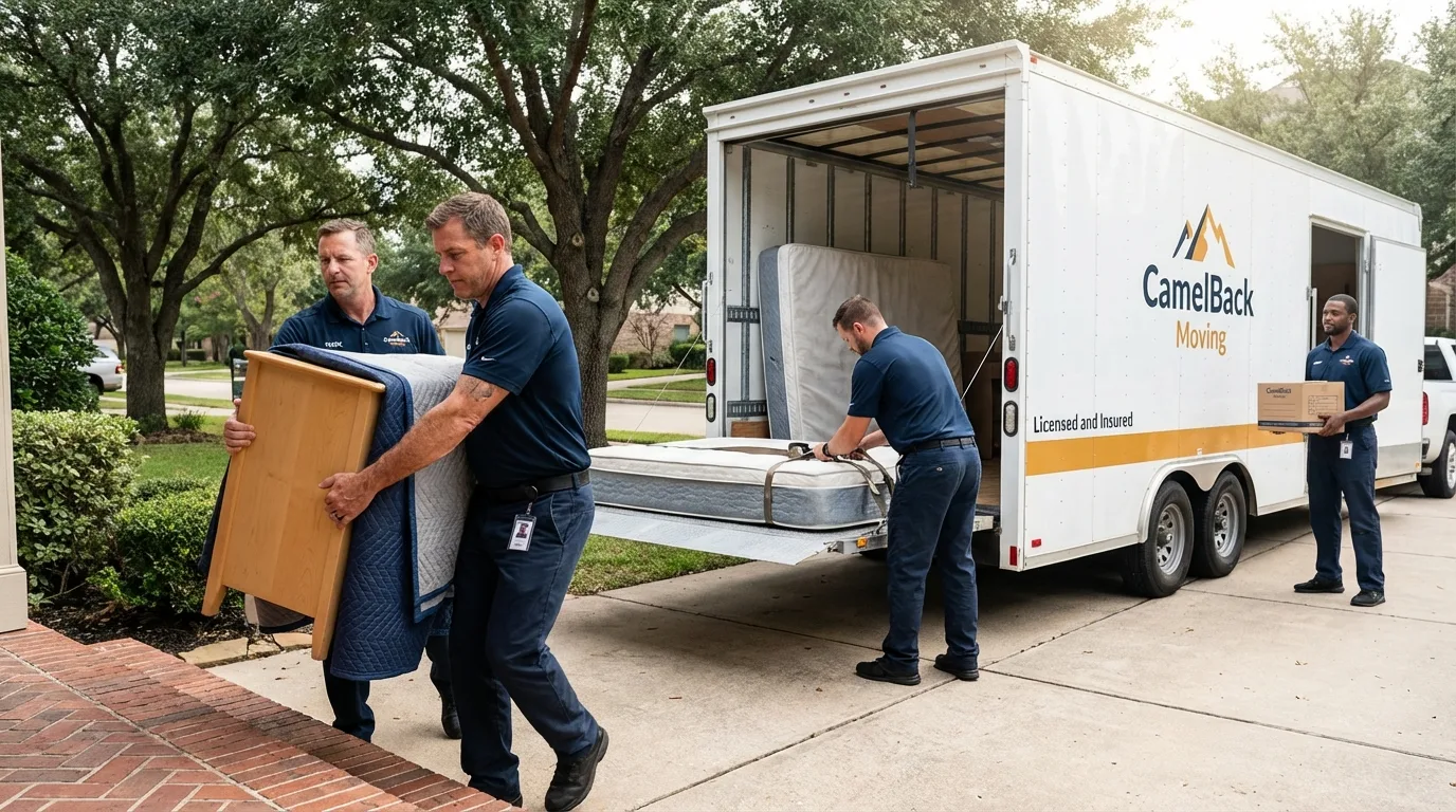 Crew loading residential truck for cross-state move from Islandia, NY