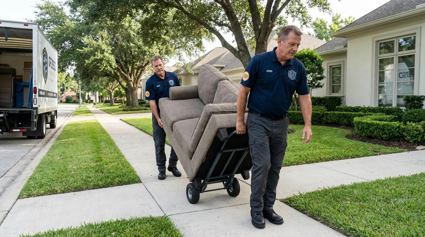Local residential moving crew loading furniture in Islandia, NY